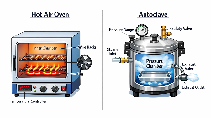 hot air oven vs autoclave Diagram Difference